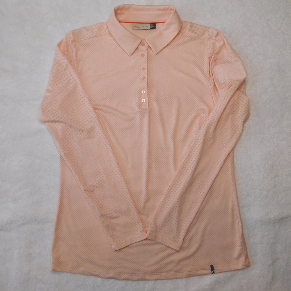 KJUS Peach Eve Long Sleeve Golf Polo | 1/4 Button Down | Gamble Sands | EUC | M - Picture 9 of 9